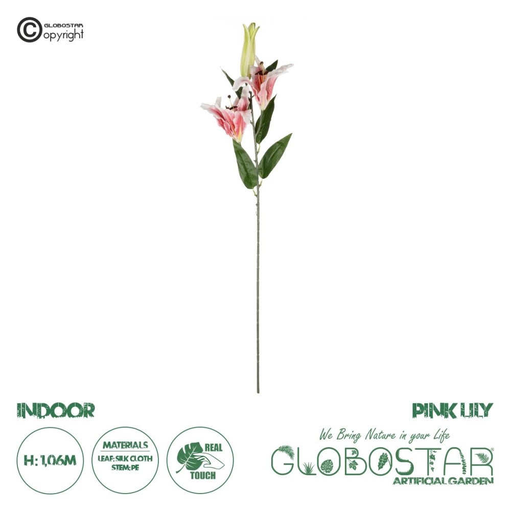 GloboStar® Artificial Garden PINK LILY BRANCH 21313 Τεχνητό Διακοσμητικό Κλαδί Ροζ Κρίνο Y106cm
